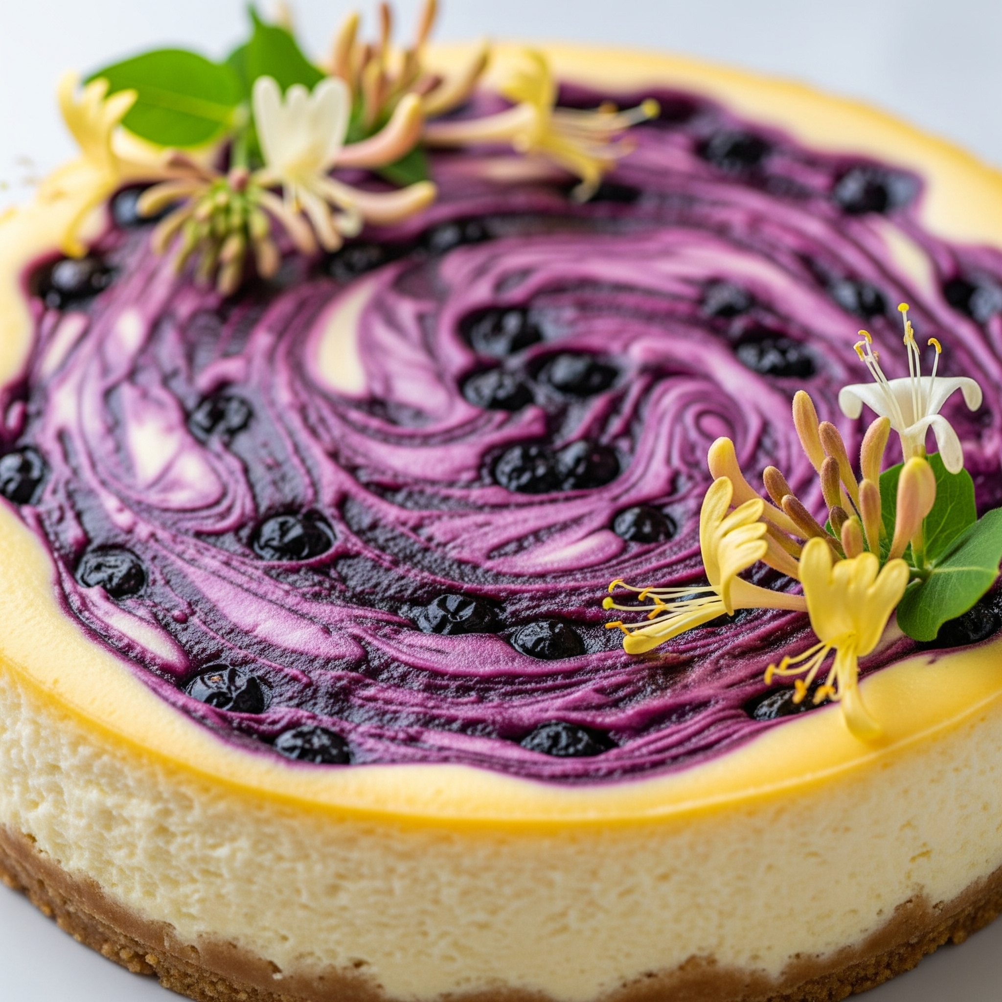 Cheesecake s mramorováním ze zimolezu a borůvky
